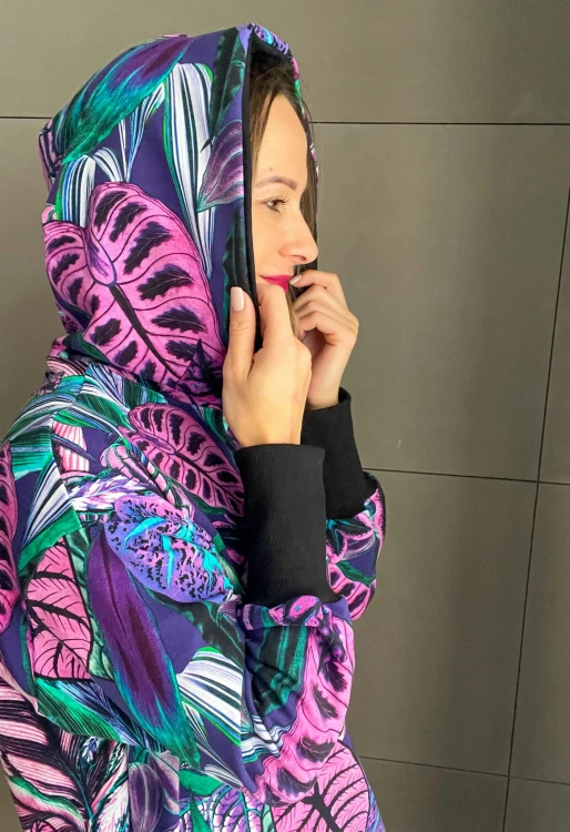 DAMSKA BLUZA HOODIE FIOLETOWE LIŚCIE