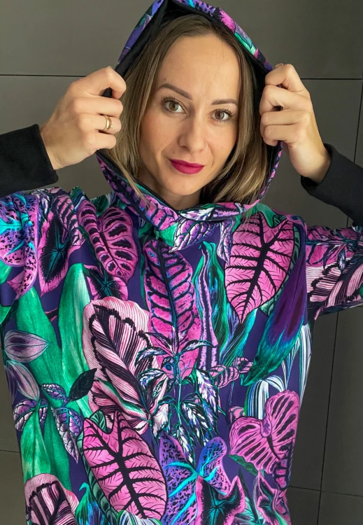 DAMSKA BLUZA HOODIE FIOLETOWE LIŚCIE