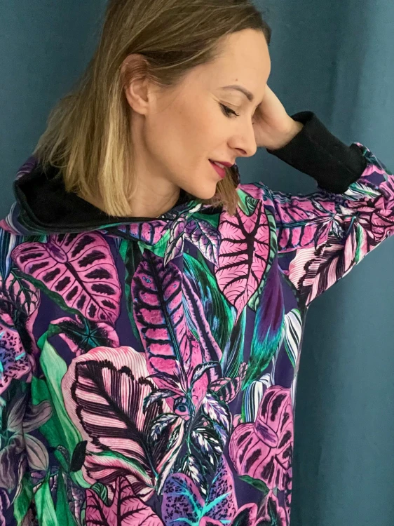 DAMSKA BLUZA HOODIE FIOLETOWE LIŚCIE
