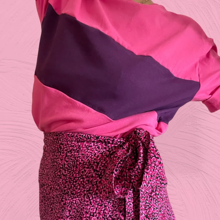 Koszulka damska oversize patchwork Fuksja &amp;Fiolet