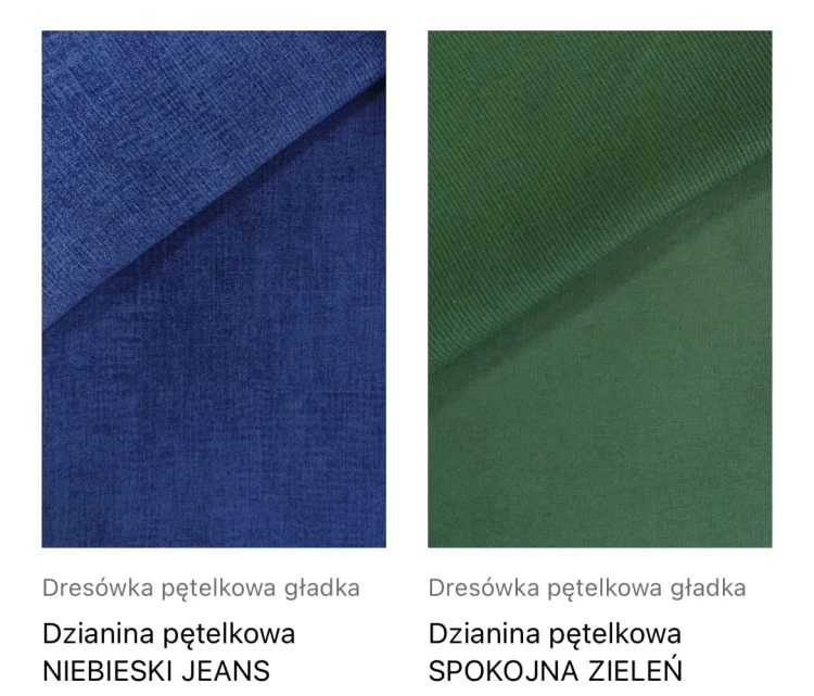 DZIANINA DRESOWA NIEBIESKI JEANS, SPOKOJNA ZIELEŃ