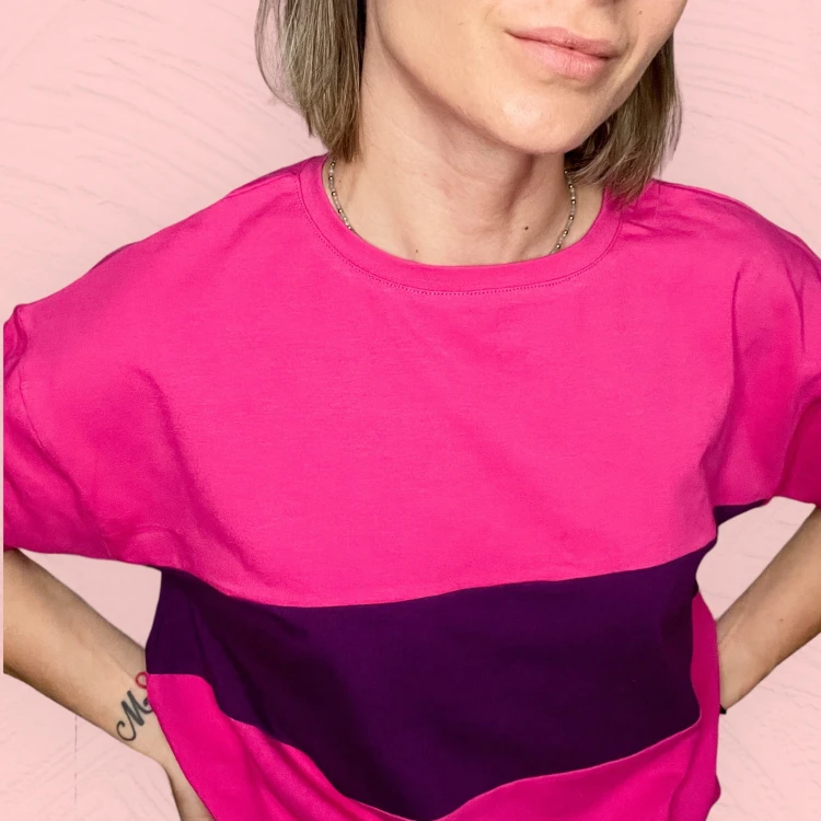 Koszulka damska oversize patchwork Fuksja &amp;Fiolet