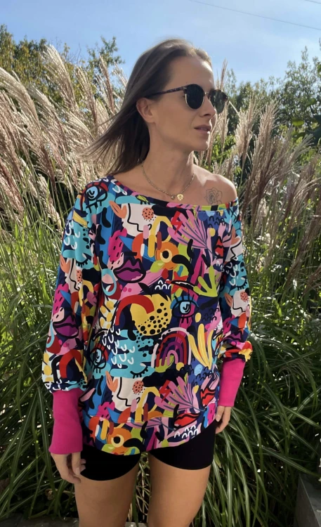 Damska różowa bluza ABSTRAKCJA  off shoulder