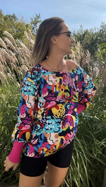 Damska różowa bluza ABSTRAKCJA  off shoulder