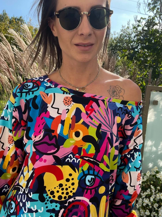 Damska różowa bluza ABSTRAKCJA  off shoulder