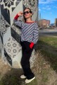 Bluza OFF SHOULDER paski ciemny granat
