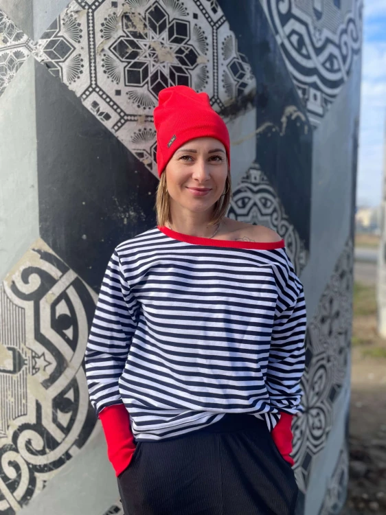 Bluza OFF SHOULDER paski ciemny granat