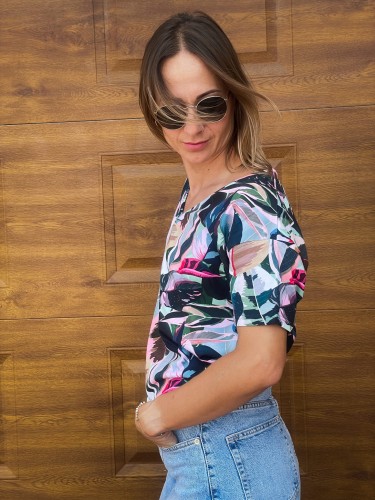 Koszulka oversize  V-NECK  liście