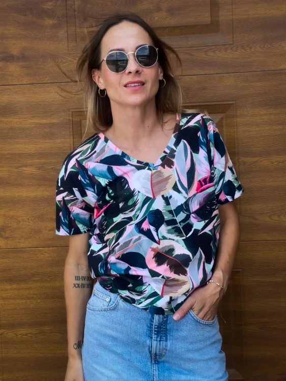 Koszulka oversize  V-NECK  liście