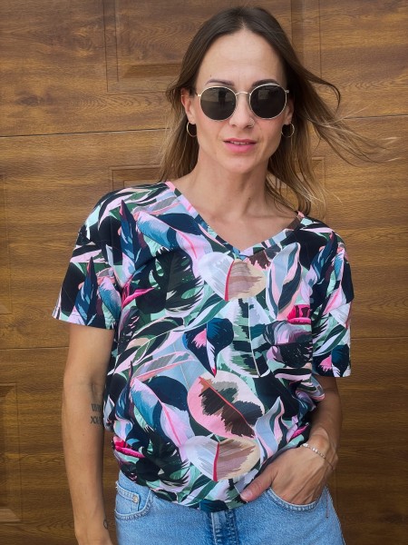 Koszulka oversize  V-NECK  liście