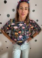 Czarna koszulka damska oversize Floriane w kwiaty