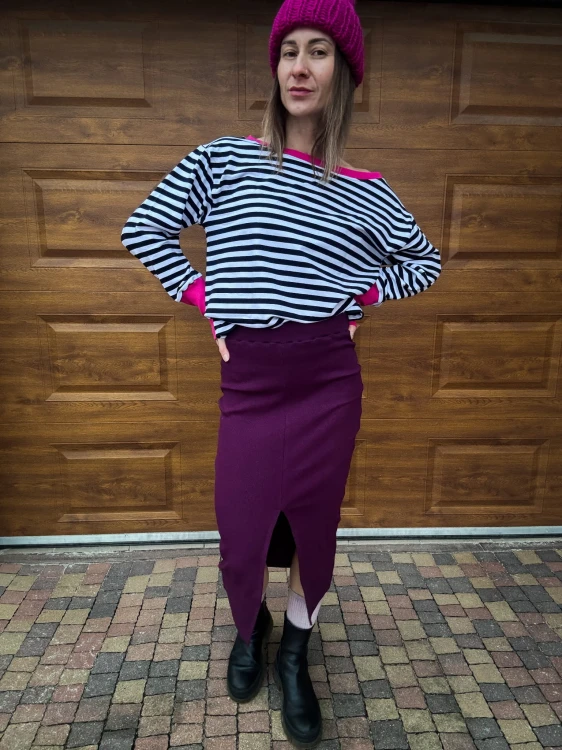 Bluza OFF SHOULDER paski fuksja