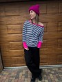Bluza OFF SHOULDER paski fuksja