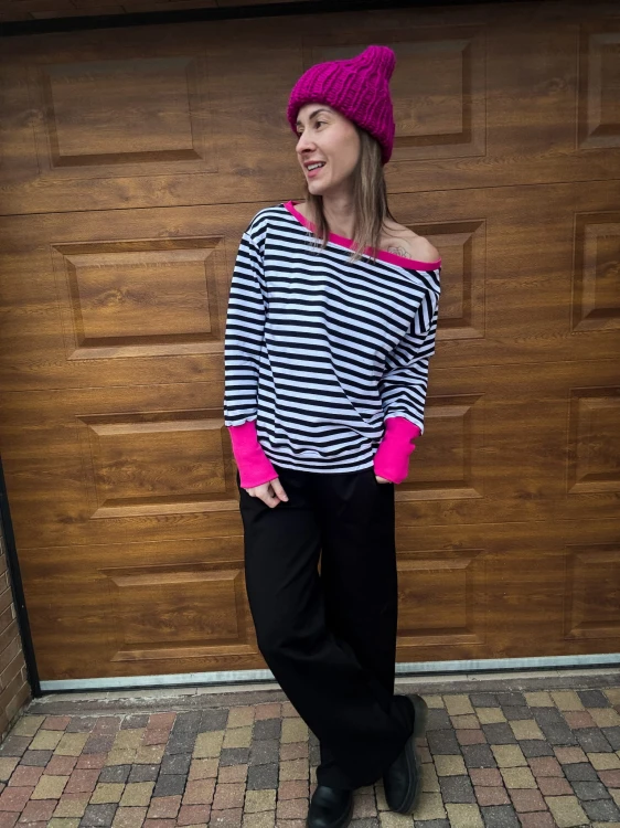 Bluza OFF SHOULDER paski fuksja