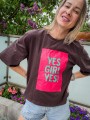 Damski czekoladowy t-shirt YES, GIRL YES!