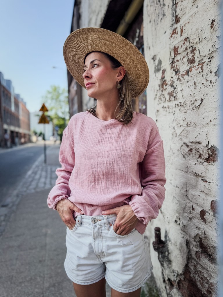 Muślinowa koszula wiązana BRUDNY RÓŻ