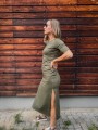 Minimalistyczna sukienka t-shirt z rozcięciem KHAKI