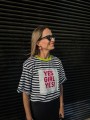 Damski t-shirt w paski YES, GIRL YES! - limone
