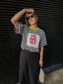 Damski t-shirt w paski YES, GIRL YES! - limone