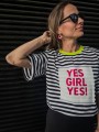 Damski t-shirt w paski YES, GIRL YES! - limone