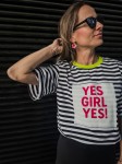 Damski t-shirt w paski YES, GIRL YES! - limone