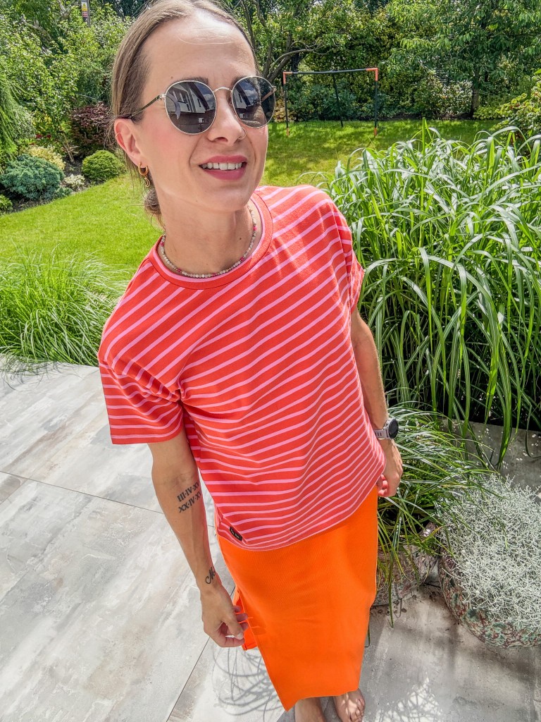 Koszulka PASKI pomarańcz/róż