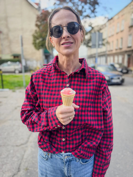 Damska koszula oversize flanelowa KRATA czerwona