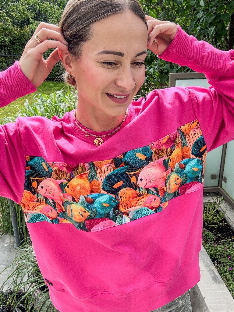 Damska różowa bluza patchwork RYBKI