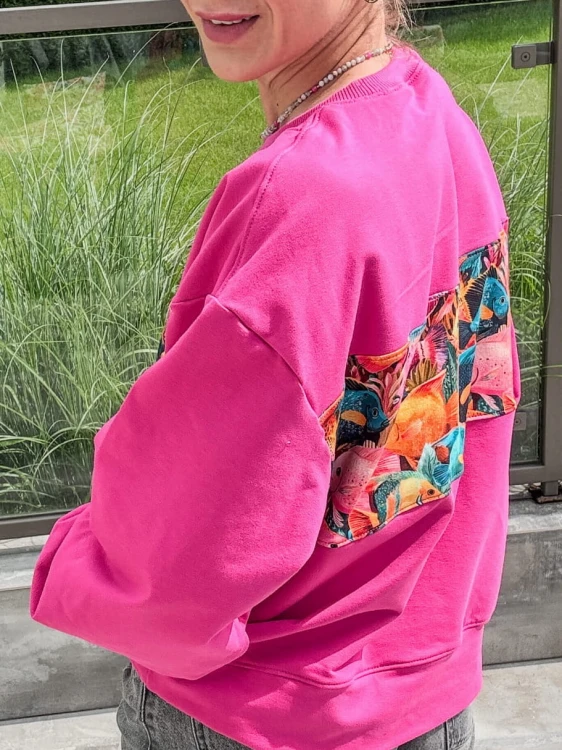 Damska różowa bluza patchwork RYBKI