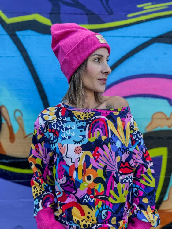 Damska różowa bluza ABSTRAKCJA  off shoulder