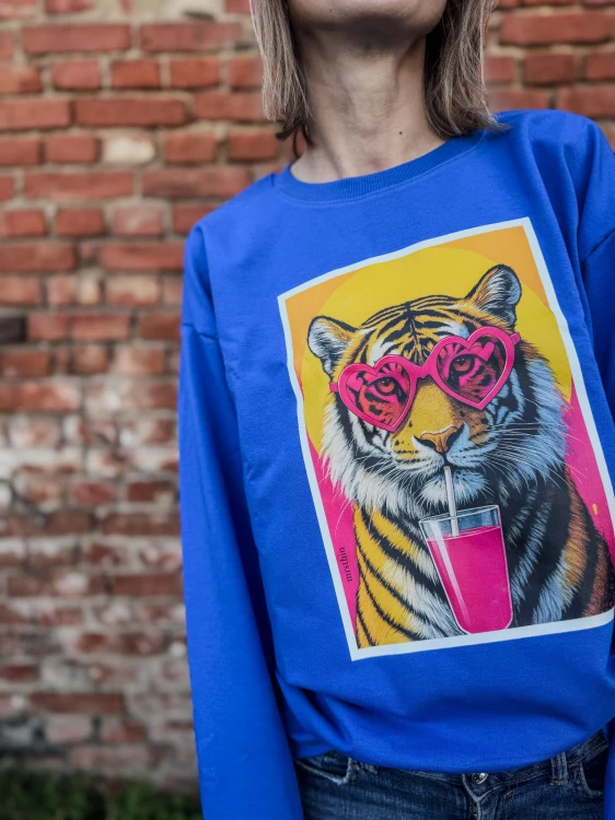 Damska chabrowa bluza z nadrukiem TYGRYS