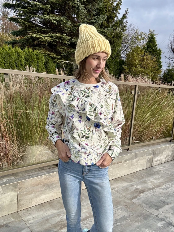 bluza damska z motywem łąkowym chabry osty bawełna