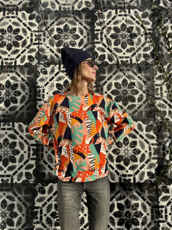 Bluza damska klasyczny krój – pomarańczowa, bawełniana bluza handmade