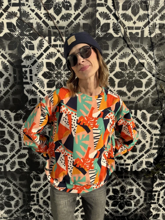 Bluza damska ABSTRACT – pomarańczowa, bawełniana bluza handmade