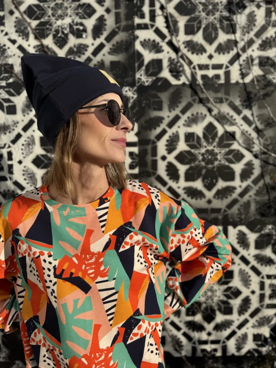 Bluza damska ABSTRACT – pomarańczowa, bawełniana bluza handmade