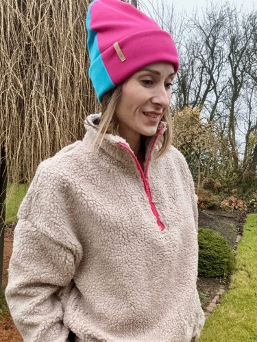 damska czapka beanie fuksja–turkus