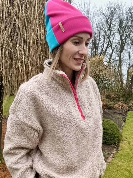 damska czapka beanie fuksja–turkus