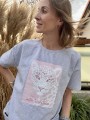 szary damski t-shirt z nadrukiem