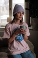 Koszulka oversize Dusty Pink z nadrukiem oka