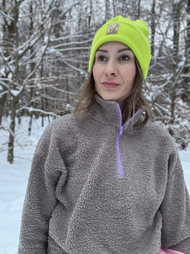 Czapka damska beanie z dzianiny prążkowanej — limonka