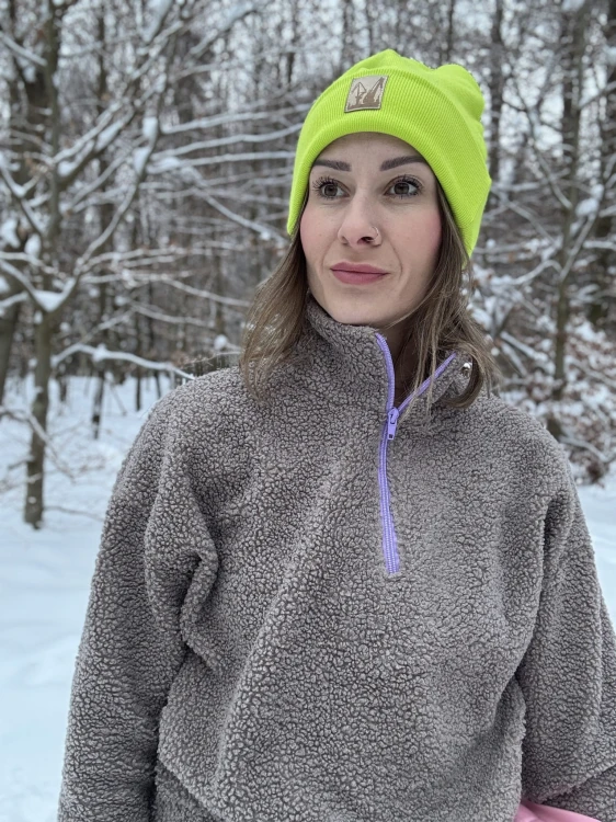 Czapka damska beanie z dzianiny prążkowanej — limonka