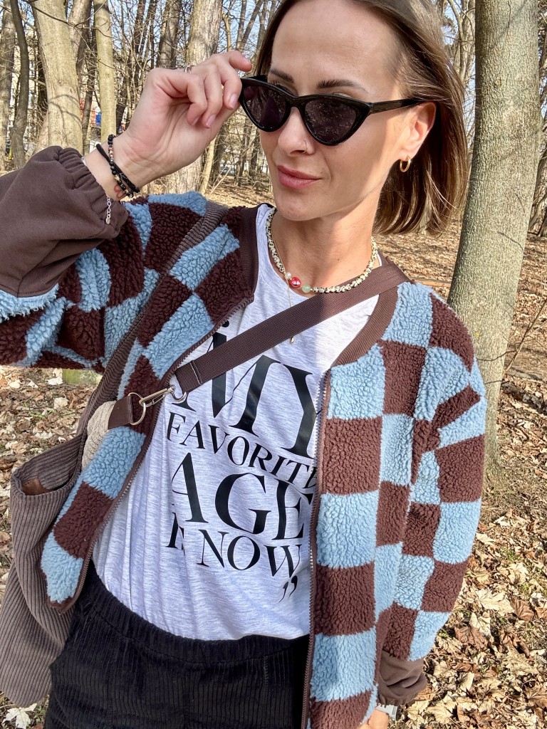 kurtka polarowa szachownica casual look