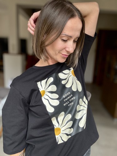 czarna koszulka handmade damska