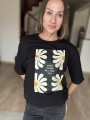 t shirt damski czarny z nadrukiem stokrotek i napisem
