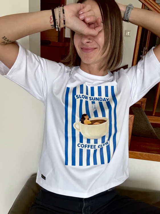 minimalistyczny t-shirt damski biały nadruk slow sunday