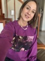 śliwkowa bluza damska oversize peonie pasek przód tył