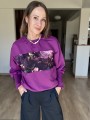 bluza damska casual fioletowa z paskiem peonie