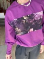 fioletowa bluza damska streetwear oversize z nadrukiem peonii