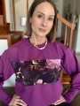 bluza damska slow fashion fioletowa oversize peonie