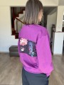 bluza damska fioletowa oversize z motywem peonii widok tyłu